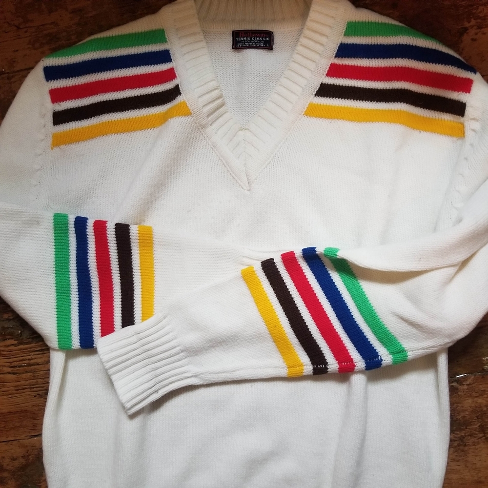 true Vintage 1980s 70s Retro Rainbow tennis Sweater 90s y2k pride LGBTQ